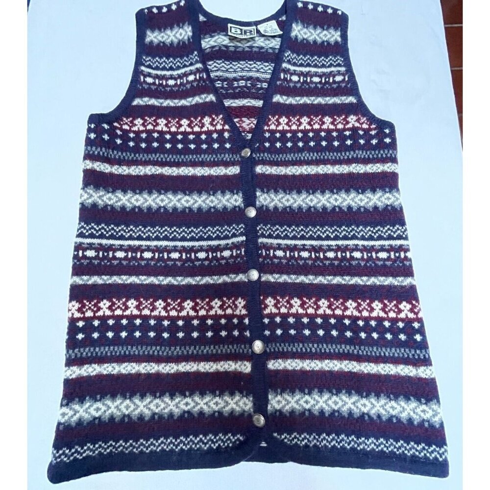 Vintage BP Nordstrom Shetland Wool Striped Snowflake Nordic Button Vest Small